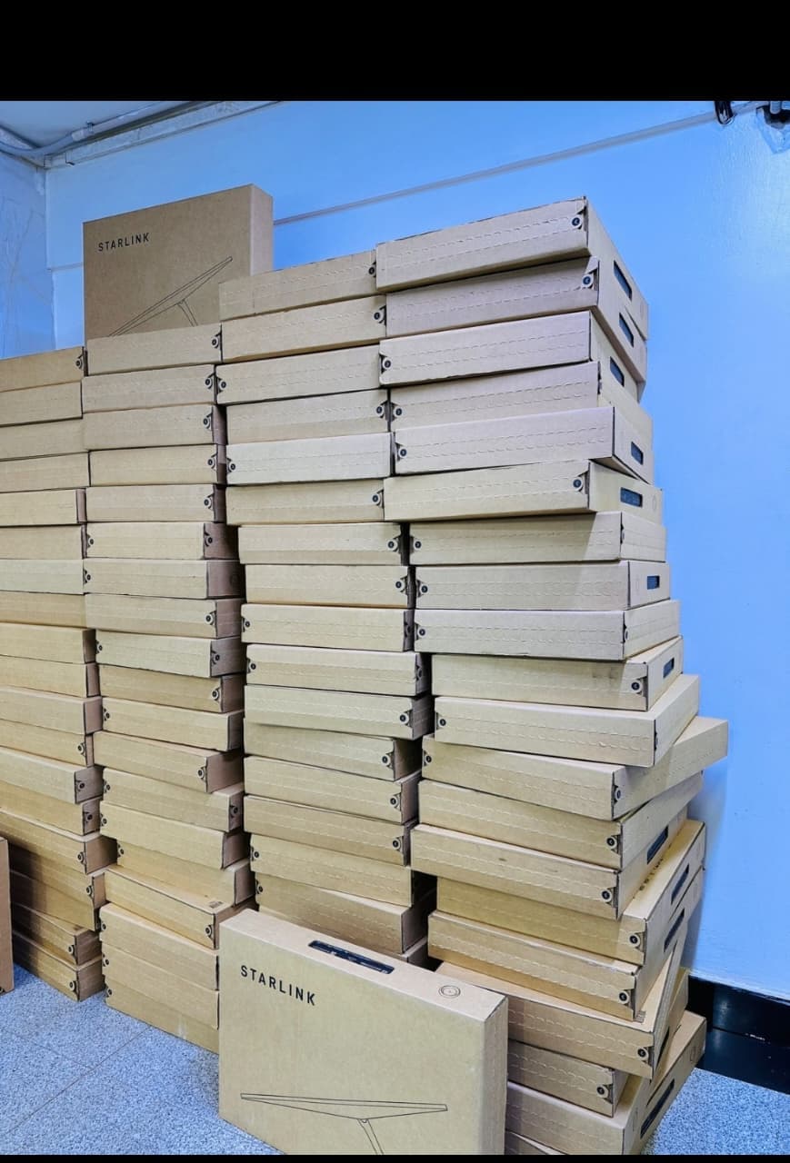Large Starlink stock stack in storage